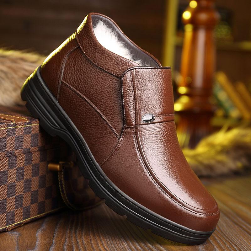 Fashion Whoholl 2024 New Men's Trendy High-top Outdoor Boots Patent Leather Fleece-lined Warm Thick-soled Motorcycle Cotton Boot Size 46
