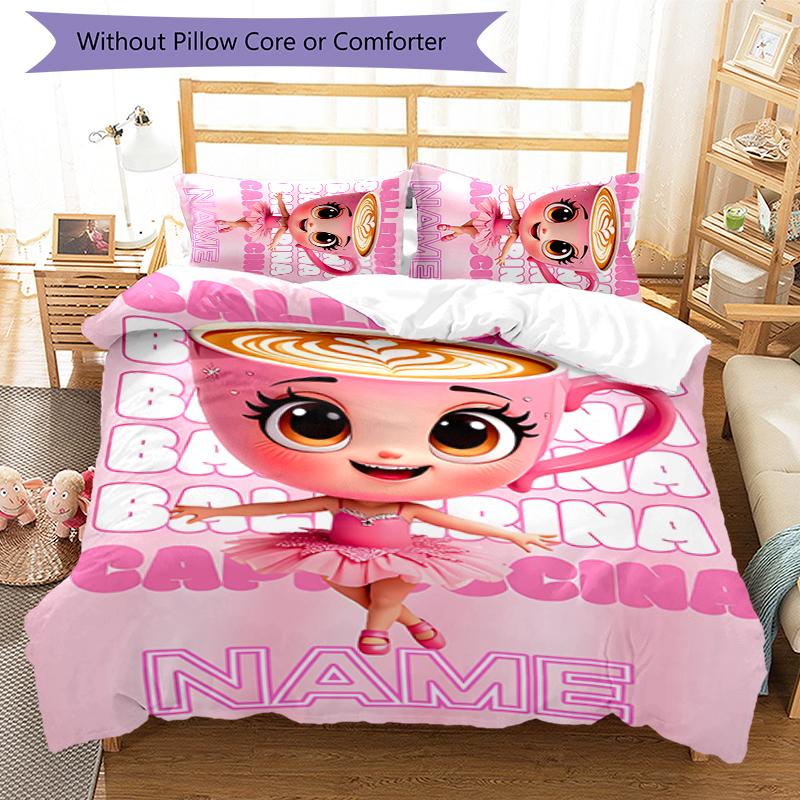 3pcs Custom Name Ballerina Capuchina Bedding Set Duvet Cover Closure Includes 1 Duvet Cover & 2 Pillowcases for All Seasons Bedroom Decor