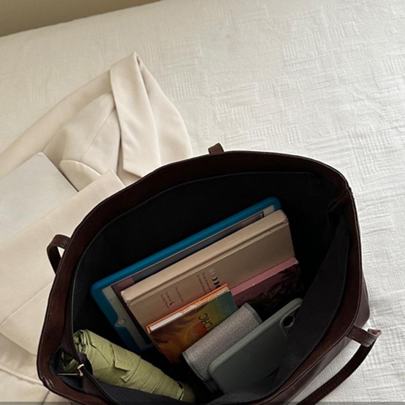 New Simple Solid Color Versatile Tote Bag Fashion Commuter Light Luxury Trend Faux Leather Design Shoulder Bag