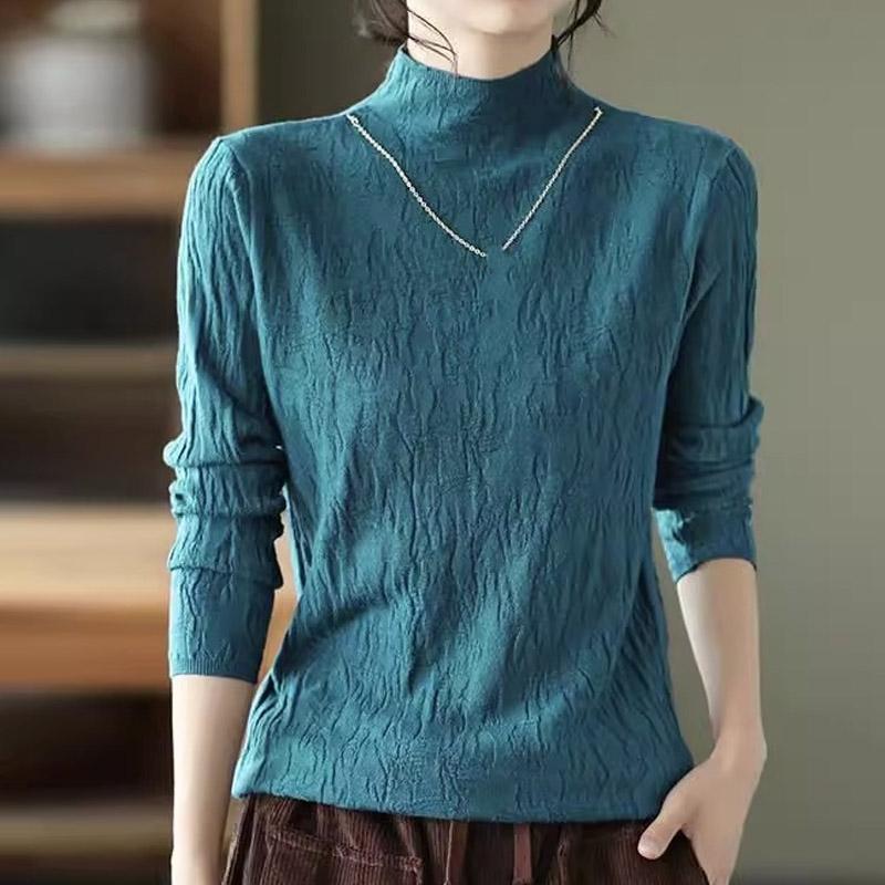 Women Sweaters Pullovers 2025 Autumn Winter Long Sleeve Half high collar Black Knitted Sweater Women Tops Pullover JJ72