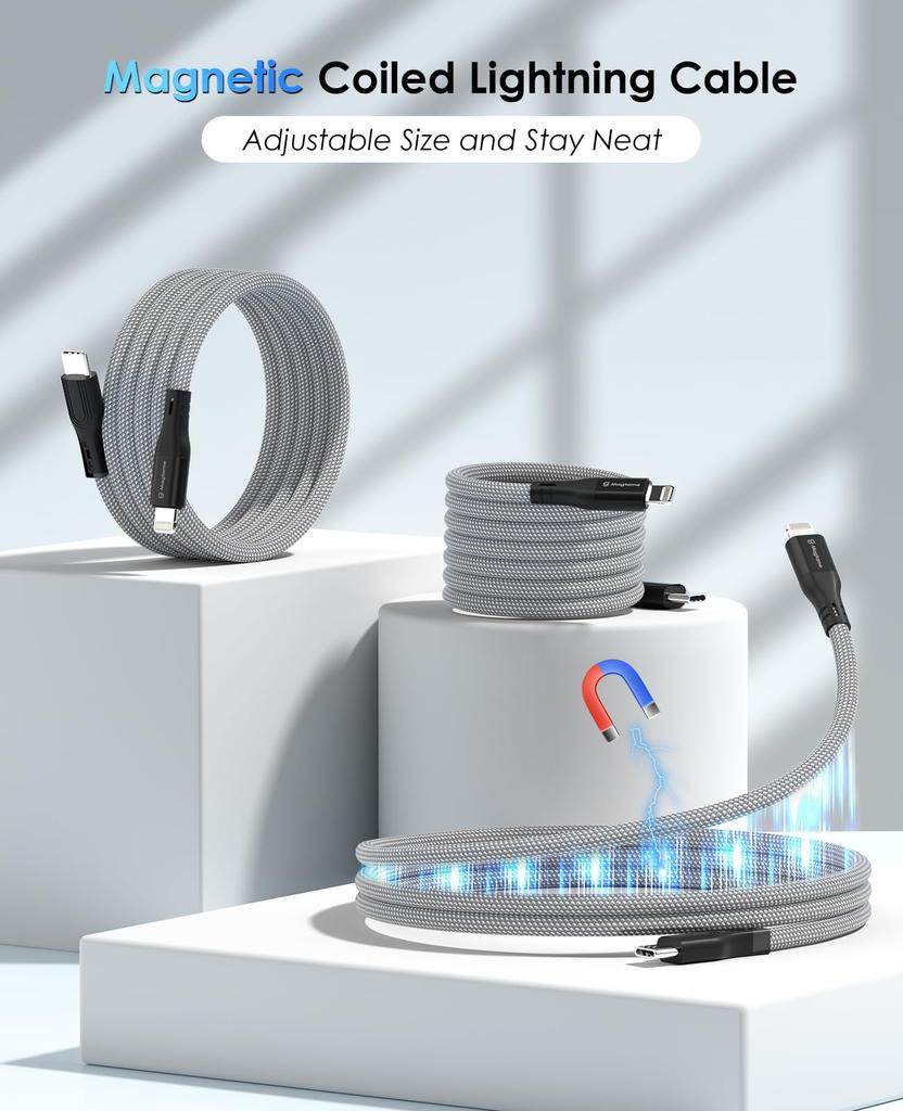 Magtame Lightning Cable To Lightning Cable with Magnetic 3A Fast MFi Metal iPhone Charging Cable Compatible with iPhone Pro USB-C Type-C Suction,