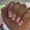 3D Diagonal Stripe Wearable Nail Art with White Flower - Medium Short Square Nail Tips for Europe and America