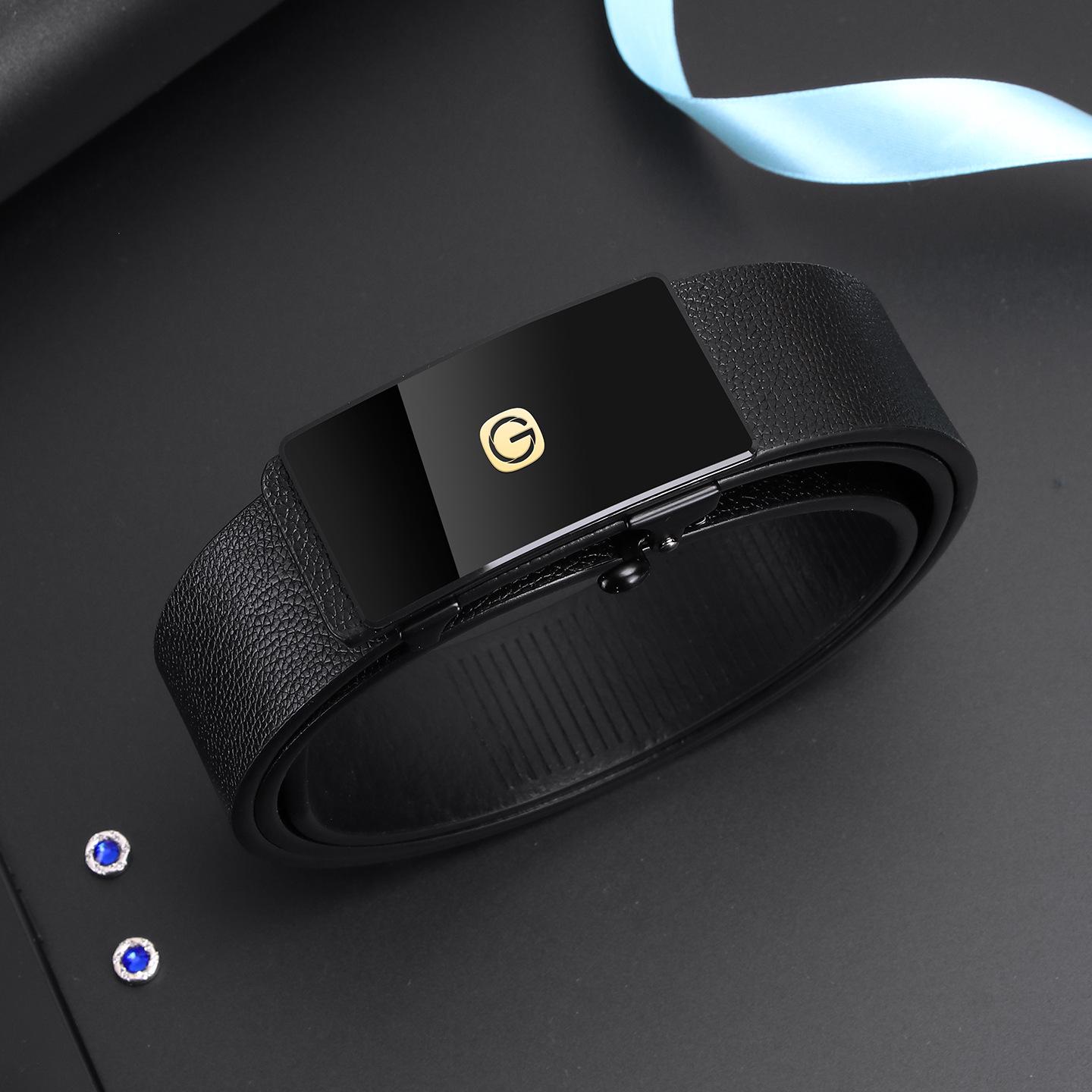 Мужской ремень из натуральной кожи с автоматической пряжкой-защелкой - Повседневный, беззубчатый дизайн - Модный и универсальный стиль 100 cm