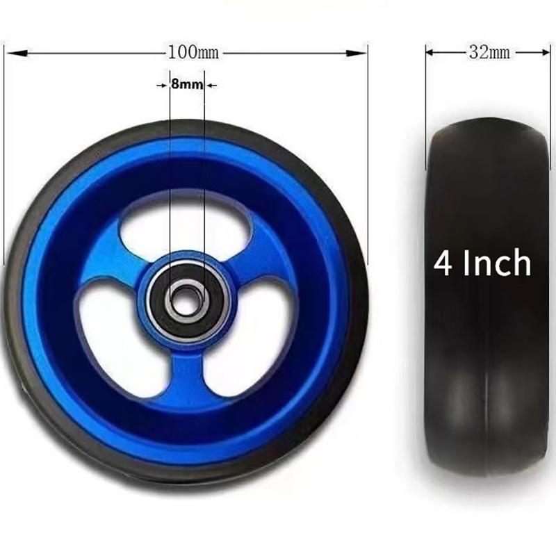 Wheelchair Front Caster Wheel, 4" PU Solid Tire with Aluminum Alloy Hub, Bearing I.D. 8mm, Swivel Caster Replacement