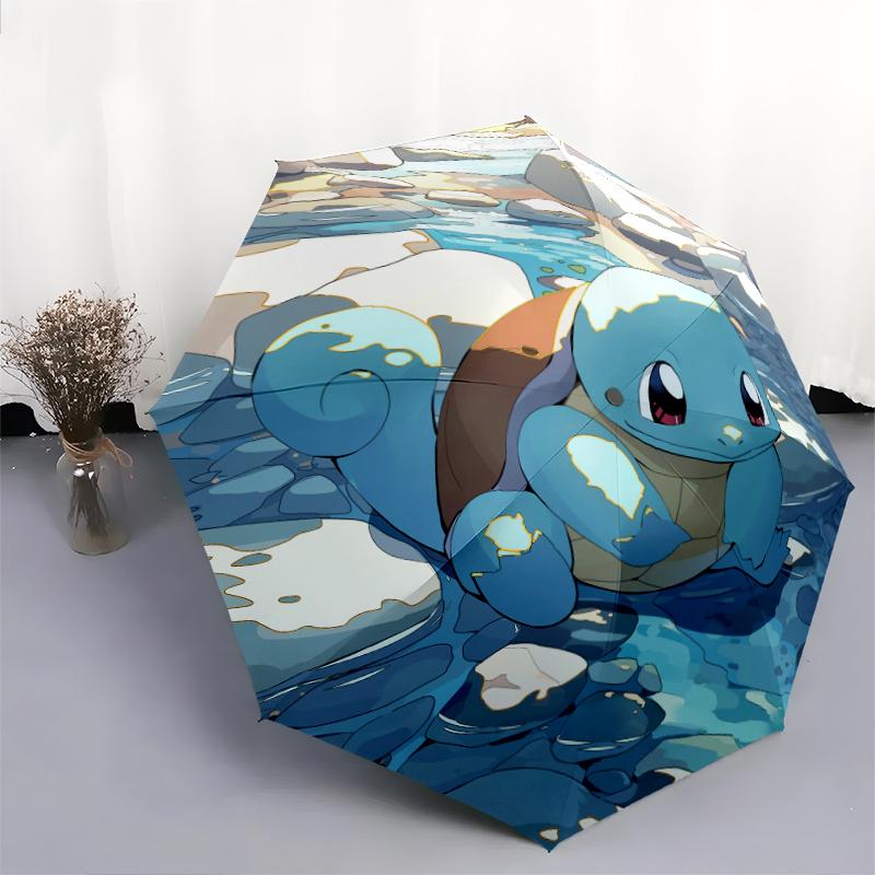 Squirtle Cartoonmuster, automatisch faltbarer Regenschirm, tragbares und faltbares Design, 8 Schirmstäbe, ein Weihnachts- oder Geburtstagsgeschenk.