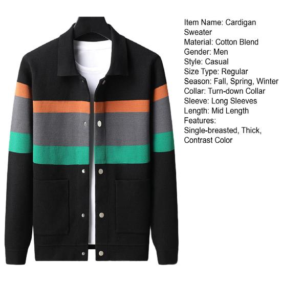 Cardigan pour homme, pull col rabattu, col en V, manches longues, poches, simple boutonnage, veste élastique tricotée, automne hiver