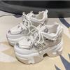 10CM Spring Women Chunky Sneakers Heels Lace-up High Platform Sports Shoes Woman Breathable Mesh Shoes Leather Sneakers