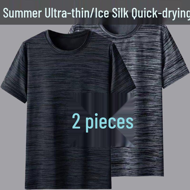 Men's Summer Ice Silk Mesh Breathable Quick-Dry Loose Fit Plus Size Sports T-Shirt