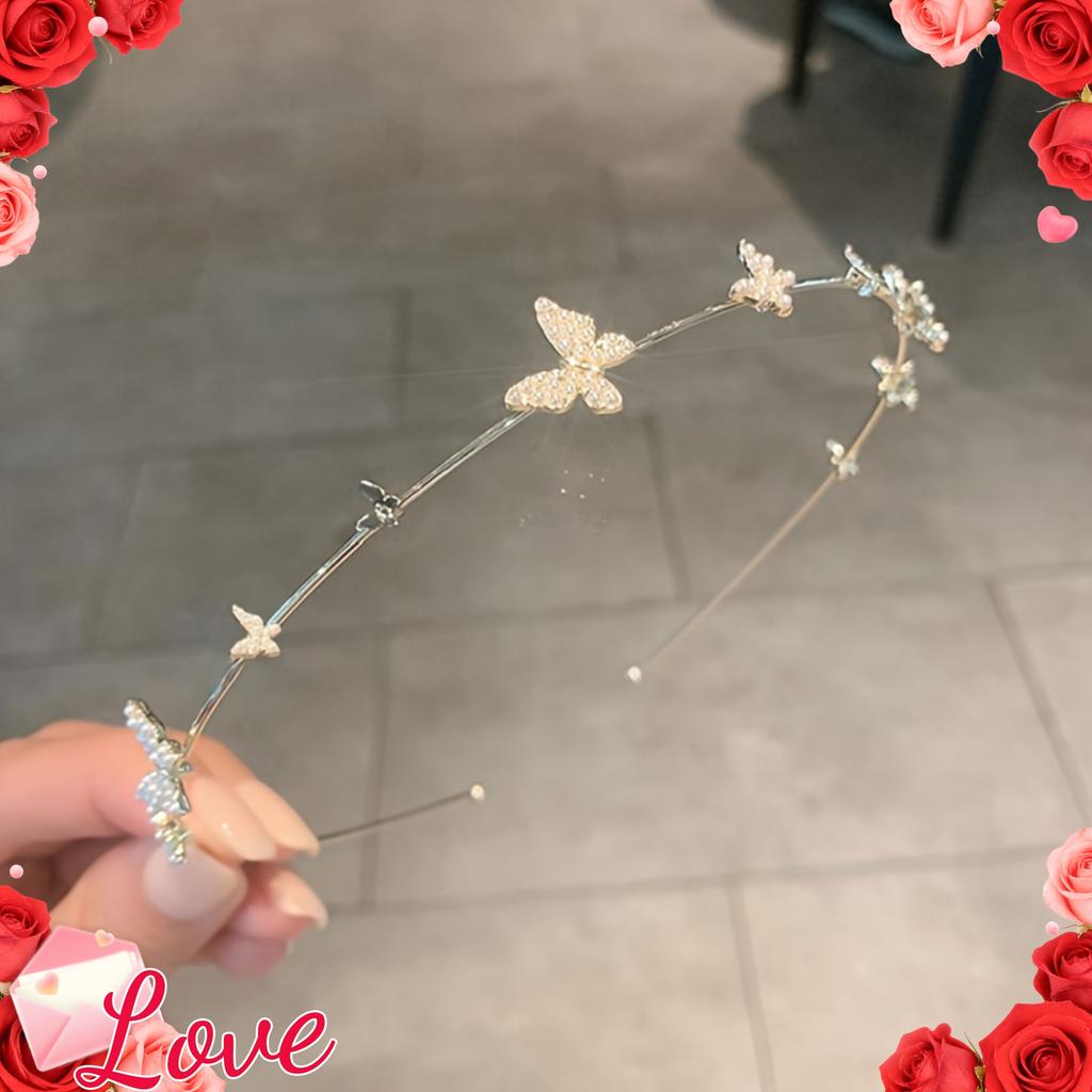 1PC French New Butterfly Imitation Pearl Fashion Temperament Elegant Metal Headband Headband