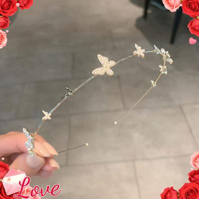 1PC French New Butterfly Imitation Pearl Fashion Temperament Elegant Metal Headband Headband