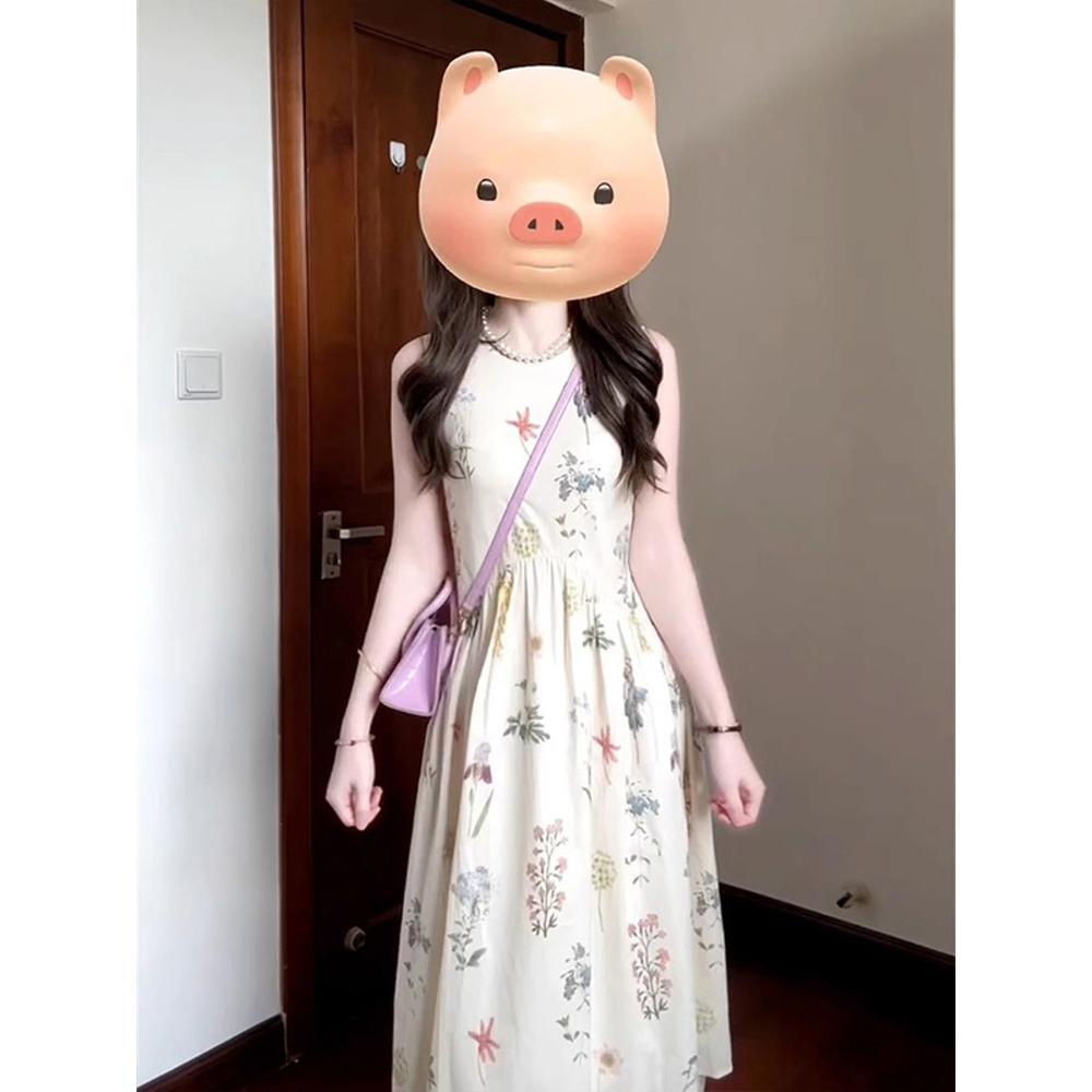 French sweet floral sleeveless vest dress women's summer new gentle vacation style waist versatile long skirt