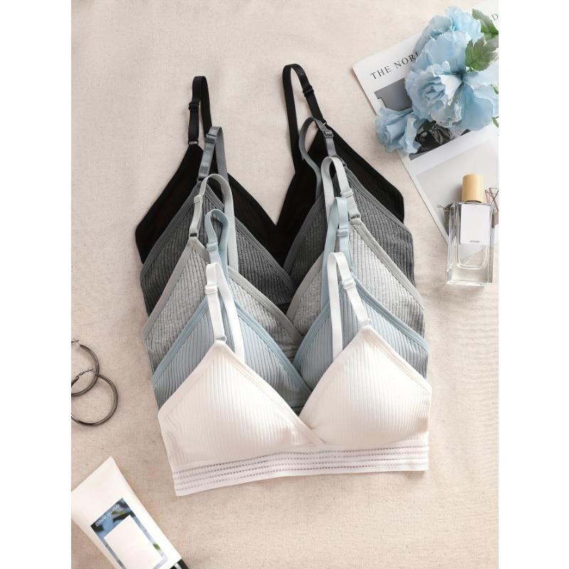 Женский ребристый треугольный бралетт с регулируемой лямкой, беспроводной хлопковый бюстгальтер (Мульти-упаковка) S белый