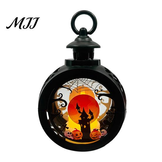 Halloween Pumpkin Lantern Retro Lantern, LED Electronic Candle Light, Vintage Party Table Centerpiece Handheld Decorative Lamp for Bar Haunted