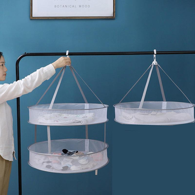 2 Layer Foldable Mesh Clothes Basket Anti Deformation Net for Sweater Fast Air Dry Use in Laundry Home