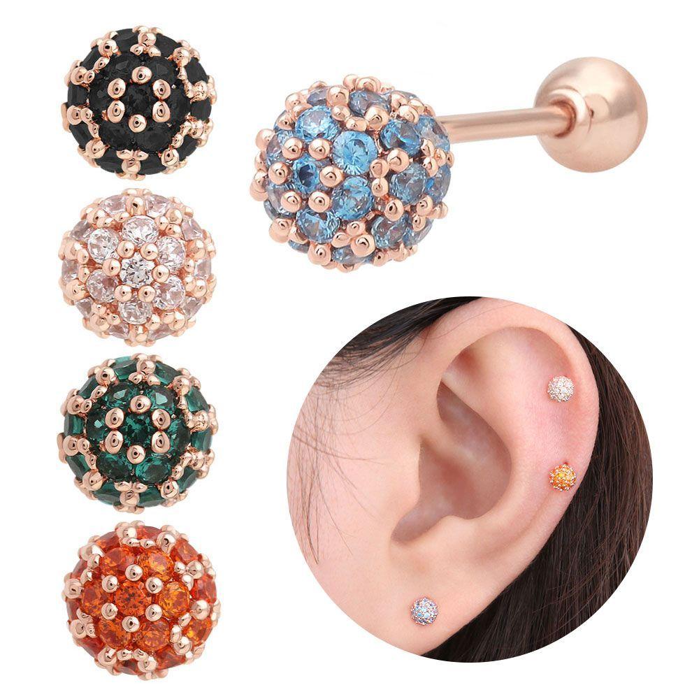 Mirror Rose Gold Piercing 14K Gold Needle Ball Cubic