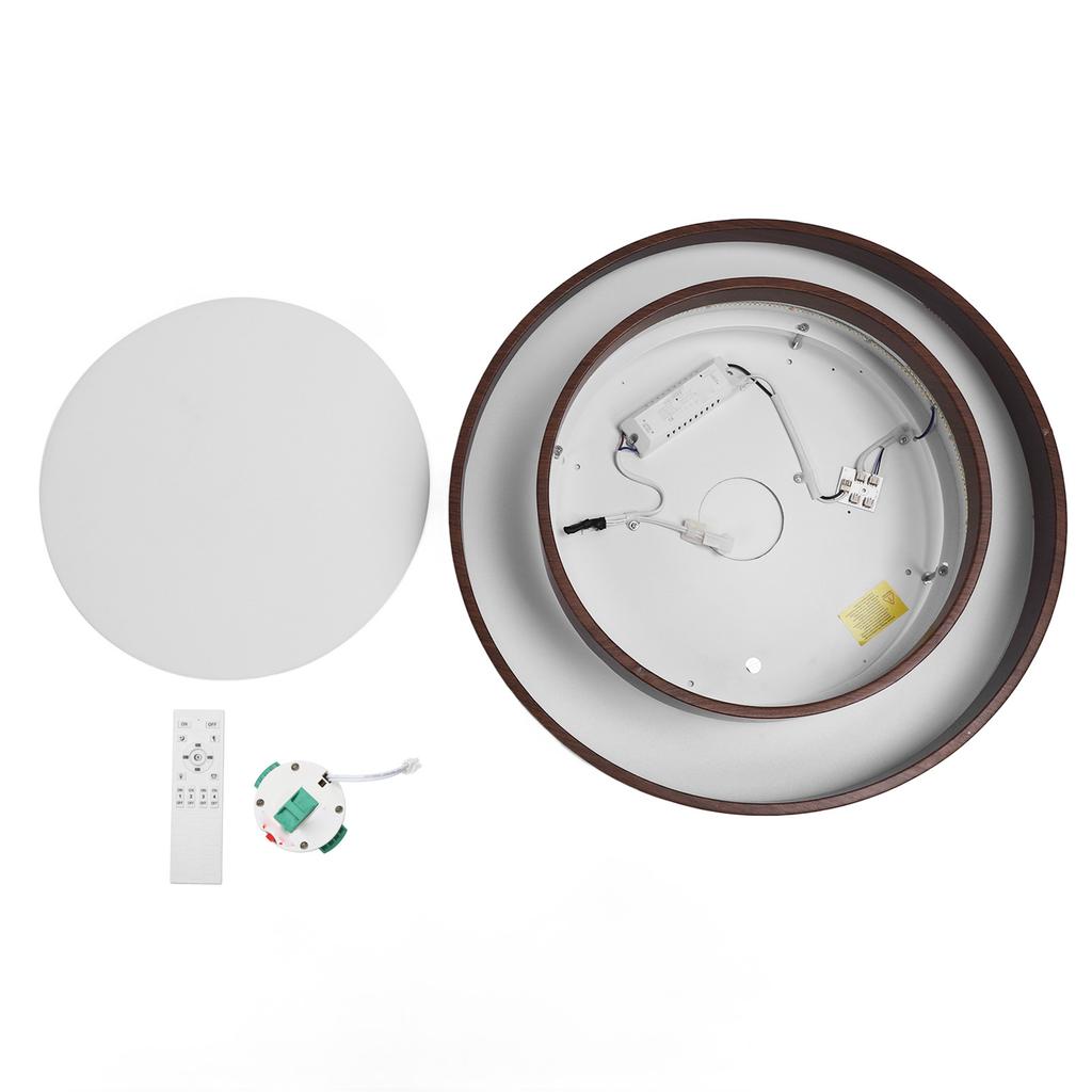 LED Ceiling Light Fixture Walnut Wood Grain Flush Mount Round Remote Control Light 3 Color