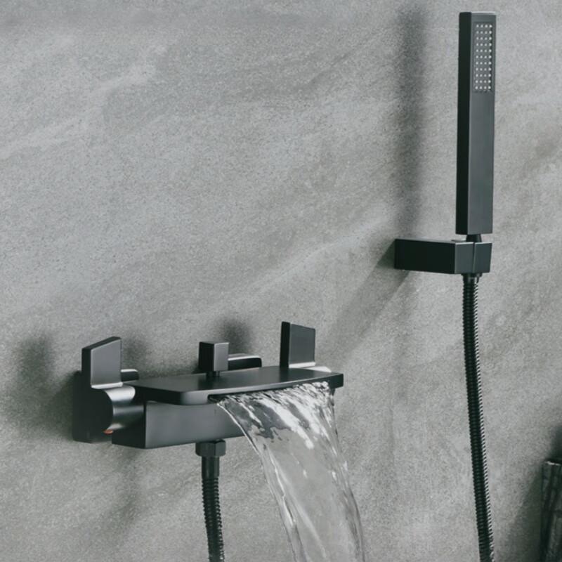 Luxury Black Wall-Mounted Dual-Function Bathtub Faucet