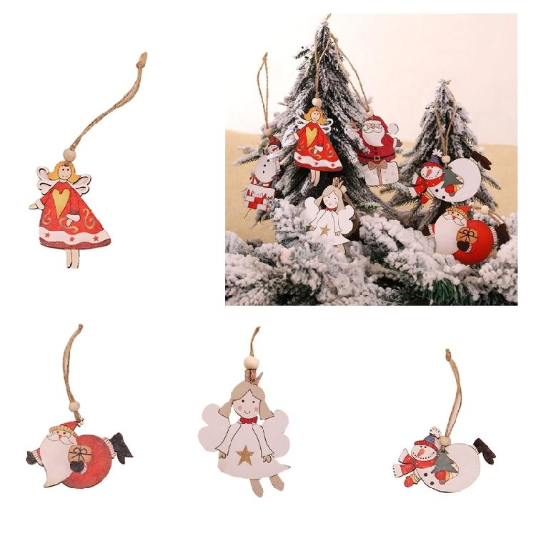 Wooden Holiday Hanging Ornaments Santa Angel Snowman Decoration For Christmas Party And Family Gathering