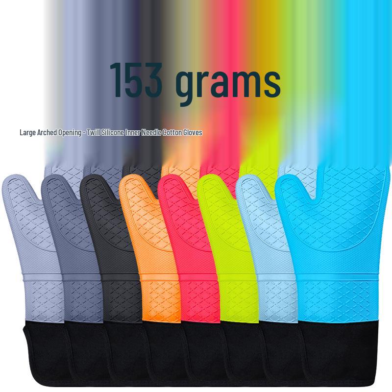 Extended Silicone Cotton Oven Gloves with Double-Layer Heat Insulation for Baking and Kitchen Use Orange