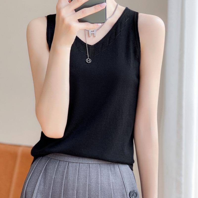 Μοντέρνο και Ευέλικτο Δαντελωτό Μπλουζάκι Γυναικείο V-neck Πλεκτό Εσωτερικό Μπλουζάκι Φαρδύ Εσωτερικό Ρούχο Αμάνικο Top