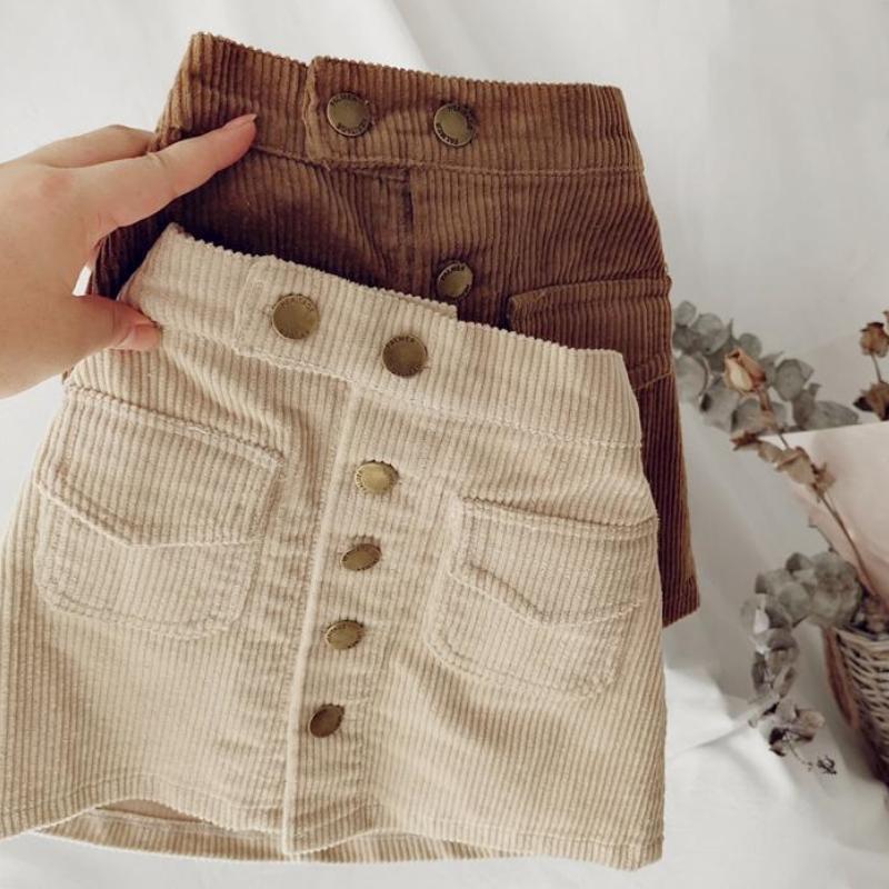 Kids Girls Cute Cotton Skirts Beige Coffee Pocket Skirts Arrival Spring Autumn Winter Clothing Teenage Girls A-line Package Hip Skirt