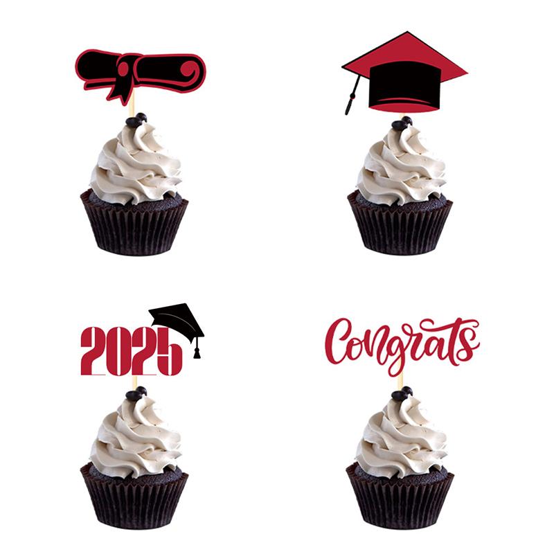 16Pcs Sparkling 2025 Graduation Cupcake Decoration Graduation Season Theme Party Decoration