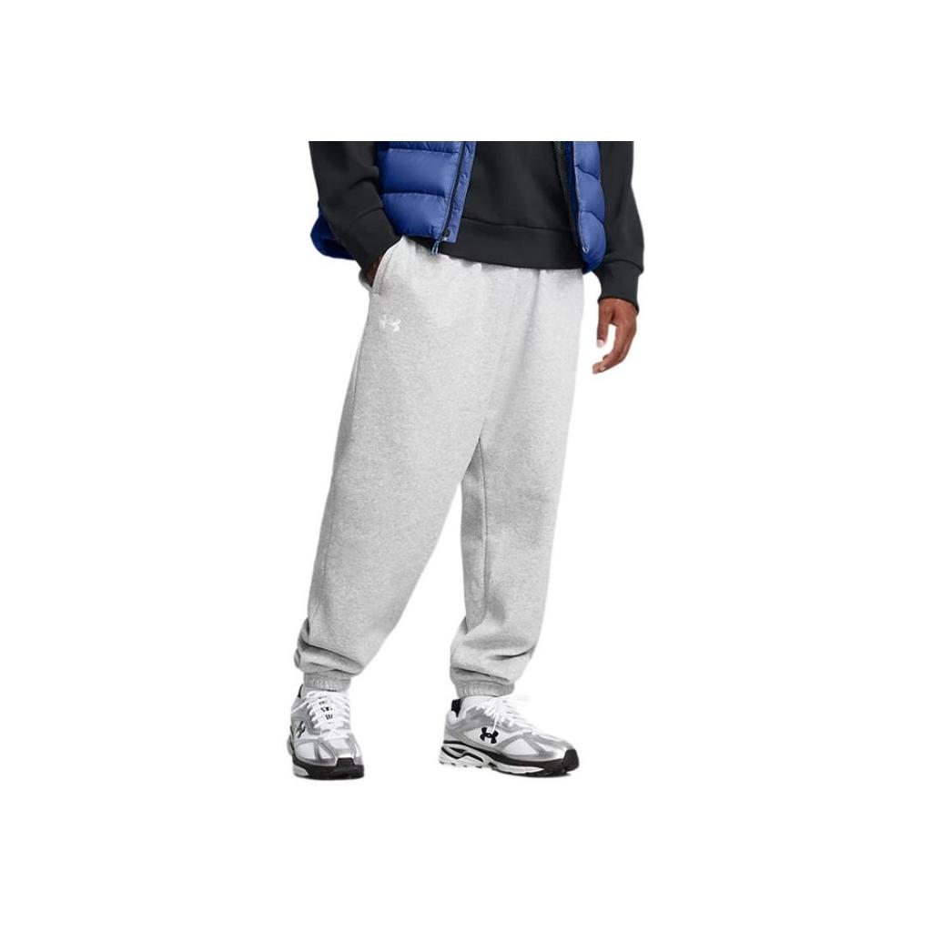 Under Armour Rival Fleece Puddle Pants Fashion Comfortable Soft Skin-Friendly Solid Color Cuffed Casual Pants Men Pants White Gray 1383097-011