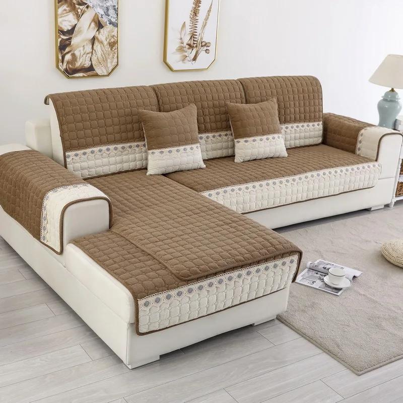 

Толстая теплая плюшевая подушка для дивана, европейская зимняя нескользящая подушка, современное сетчатое полотенце для дивана, белое кружевное покрывало с широким краем для гостиной 70x120cm 1pcs