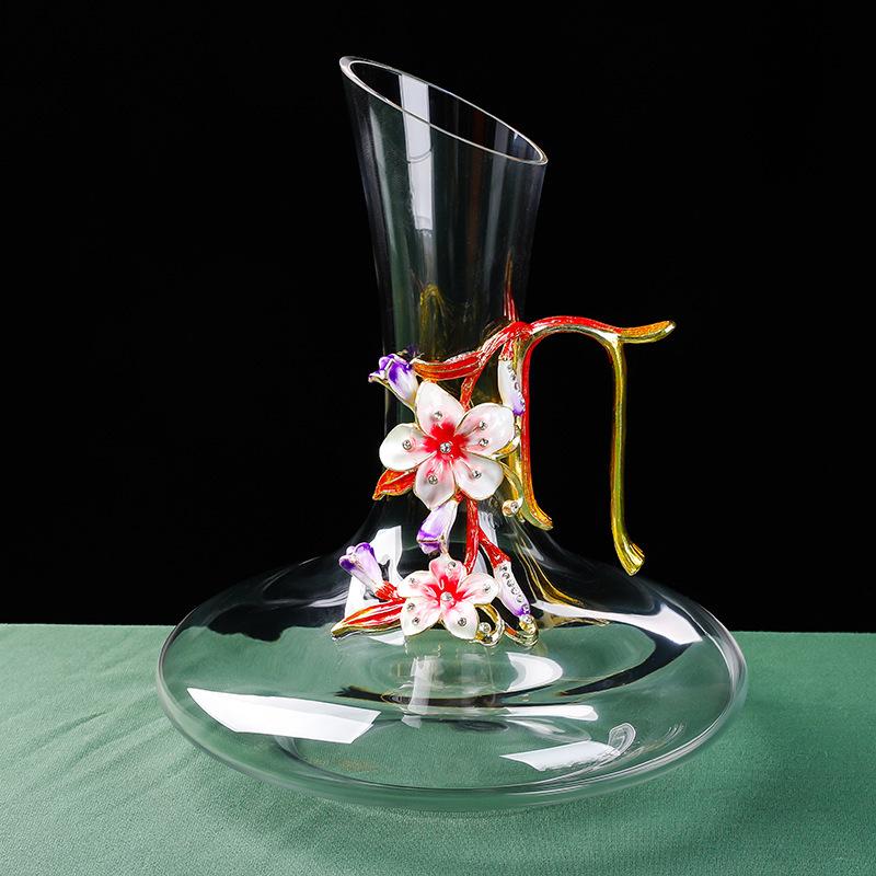 Enamel Lily Red Wine Glass Rotating Decanter Crystal Glass Goblet Wine Glass