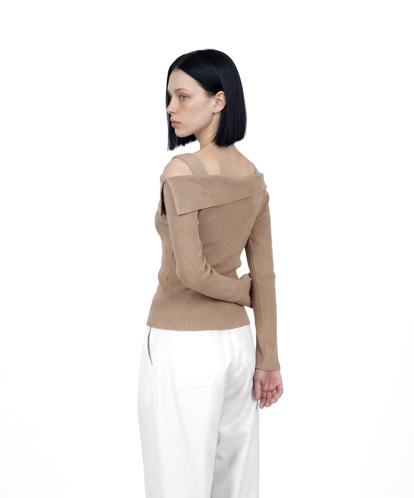 Myuleus Off-Shoulder Strap Knit [Beige]