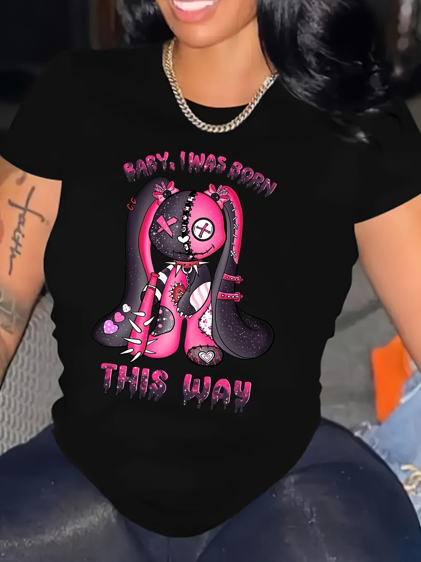 

Women s Casual Short Sleeve T-Shirt, Black Polyester, Round Neck, Letter Print, Regular Fit, All Seasons, Knit Fabric 4XL