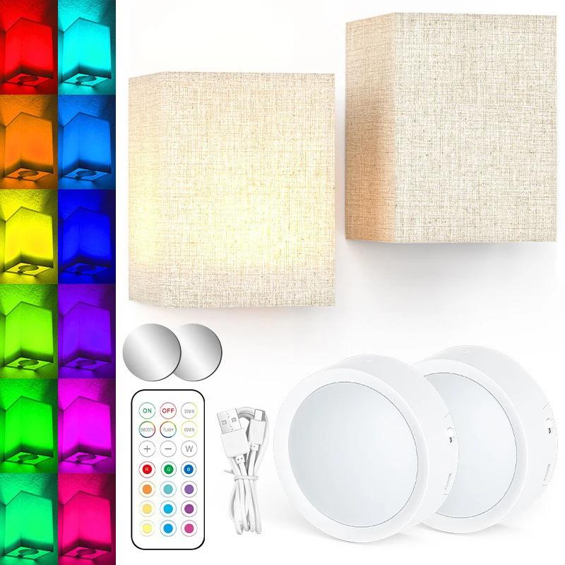 

Светодиодный настенный светильник для внутреннего освещения, ночник с перезаряжаемым пультом дистанционного управления, регулируемая яркость, спальня, гостиная, коридор, домашний декор, настенные светильники 1 pair