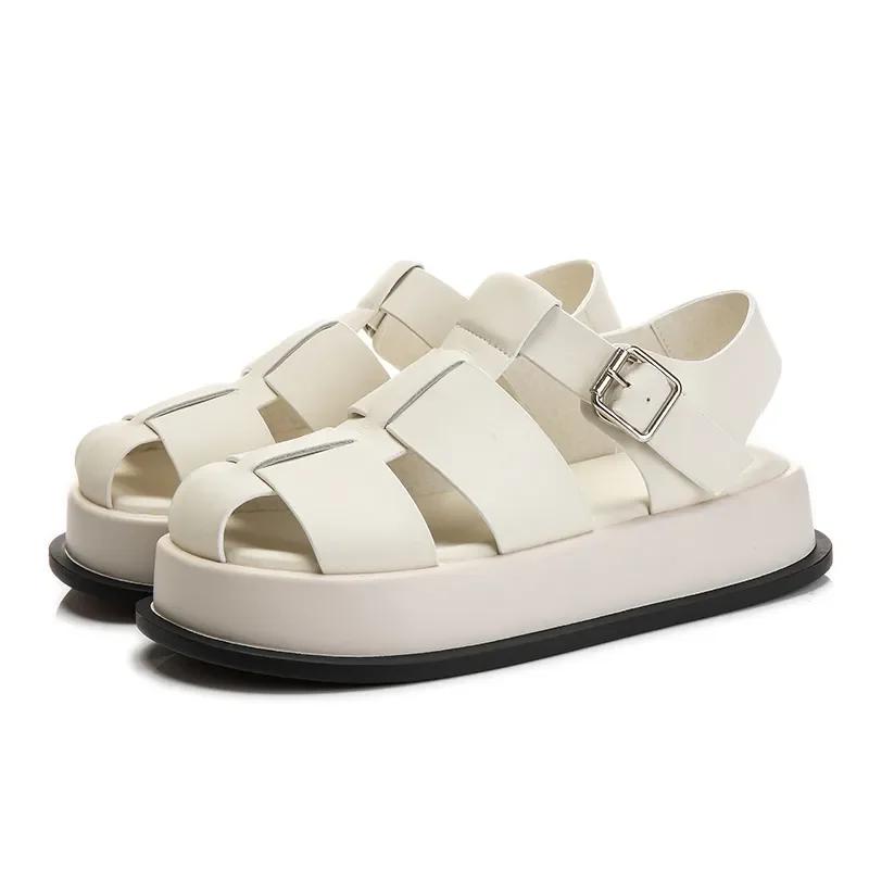 Fashion 4CM Women's Sandals Closed Toe 2024 Summer New Women Roman Sandals Leisure Thick Soled Fashion Woven Women's Shoes Sandals