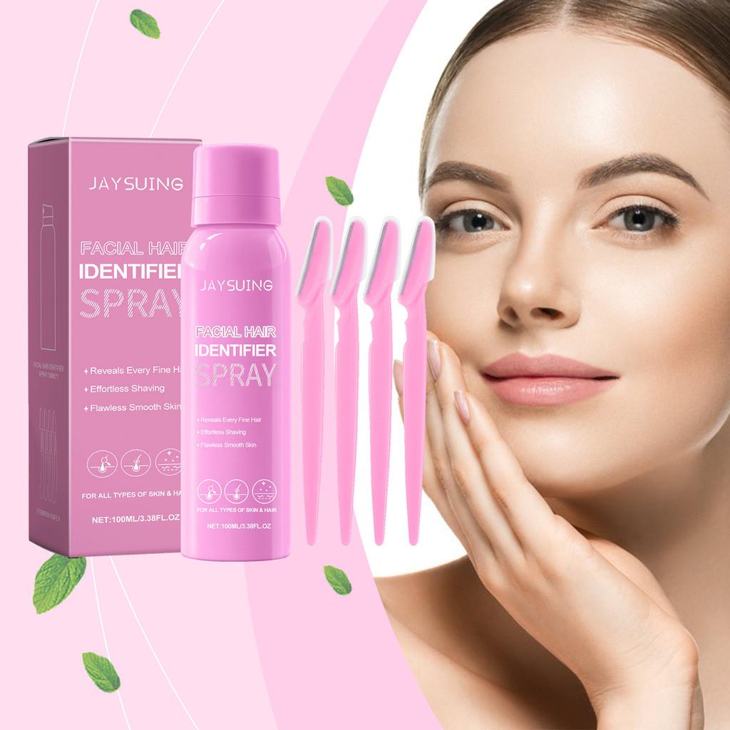 Jaysuing Gentle Face Hair Recognition Spray For Softening Facial Hair Care Routine 100ml With Eyebrow Razors For Daily Use
