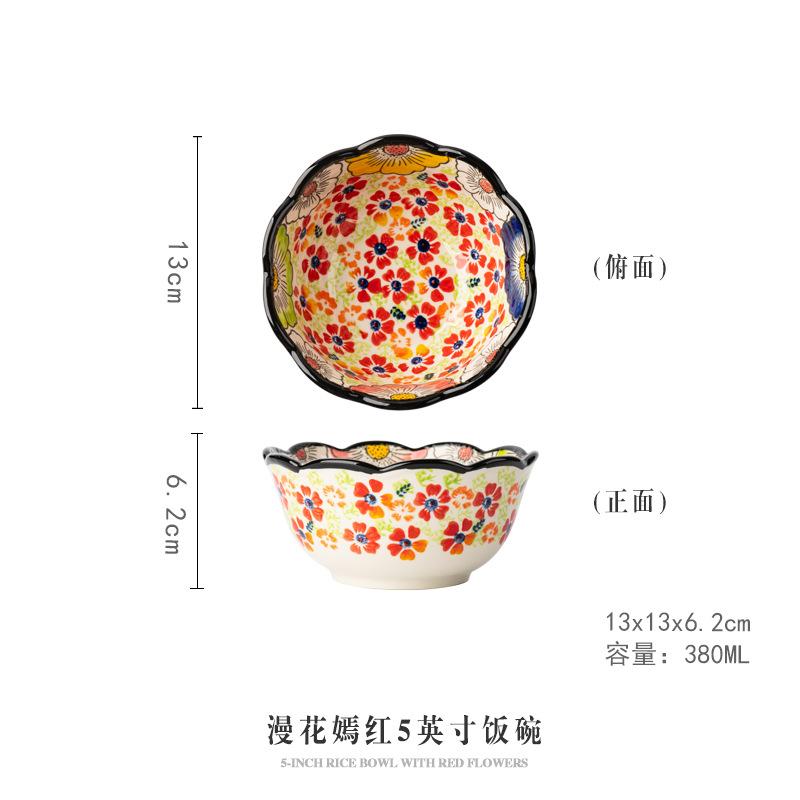 Hand painted ceramic bowls, household tableware, retro soup bowls, noodle bowls, rice bowls, underglaze colored yogurt bowls, personal use