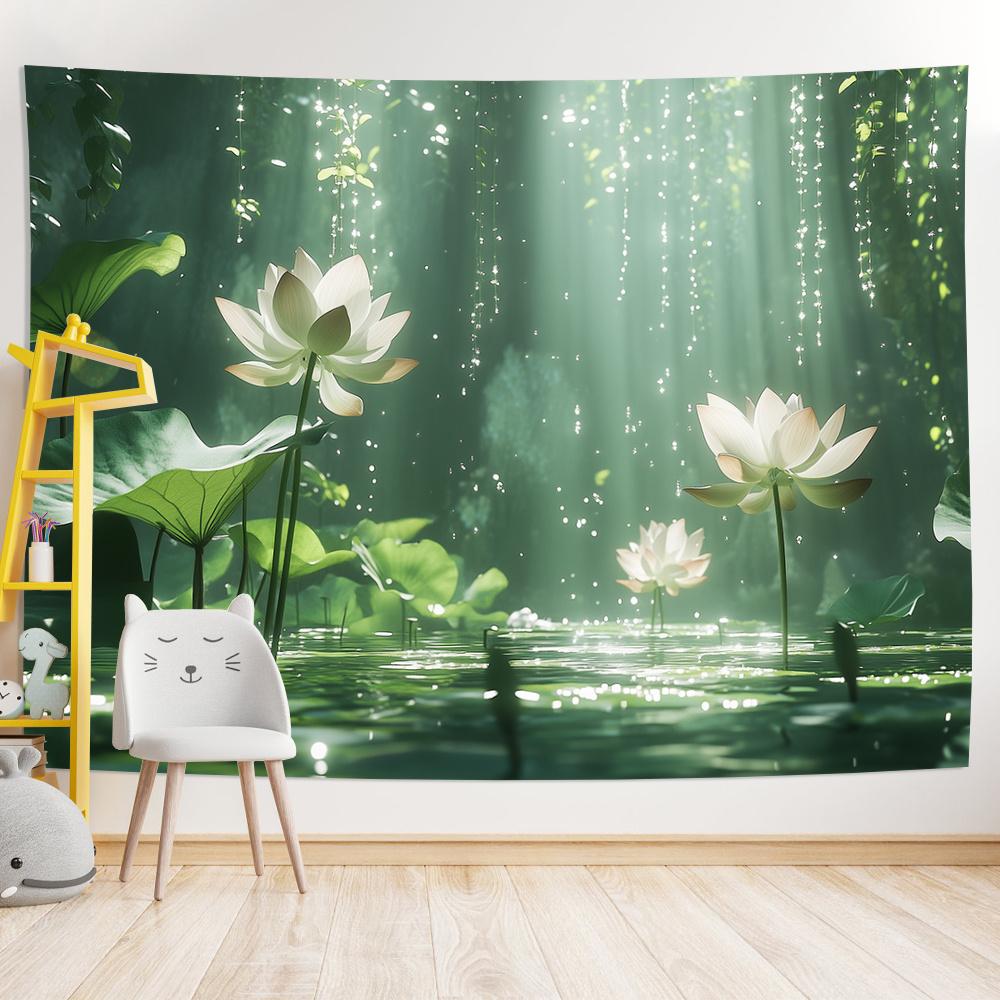 1 Piece 3D Lotus Tapestry - Polyester Fabric, Machine Washable, Suitable for Living Room, Bedroom, Office Decoration