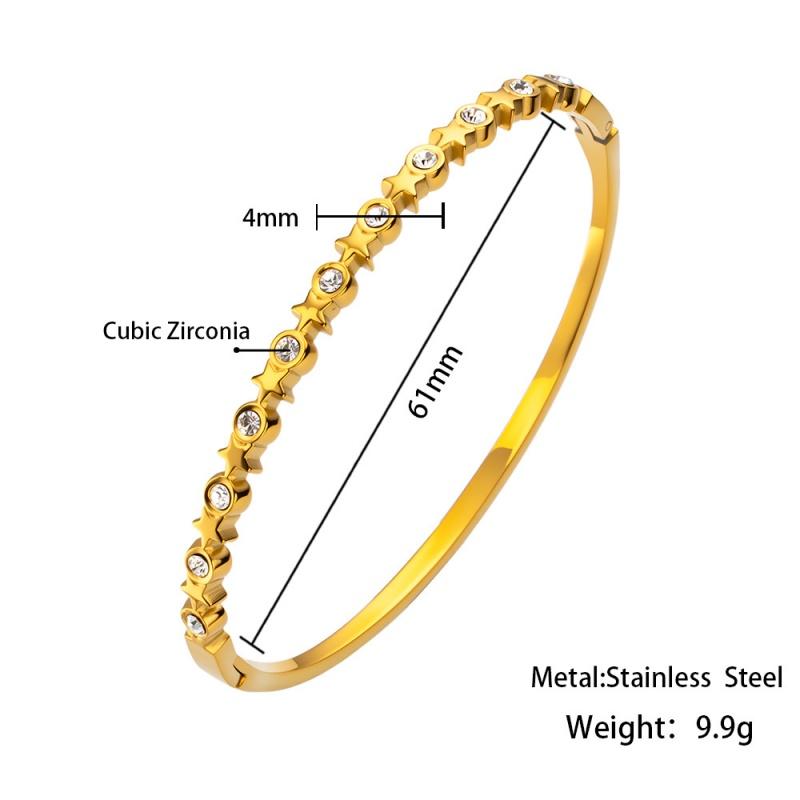 Womens Steel Waterproof Bracelet Diamond Inlaid Buckle Fashion Bangles 18cm&fashion золотистый
