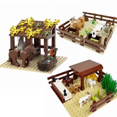 MOC Bauernhof Pferdestall Kuhkreis Schafstall Schaf Tiere Steine Modell Bausteine Spielzeug für Kinder Weihnachtsgeschenke