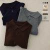 Kids Loose Comfortable Polo Collar Long Sleeve Knit Sweater Unisex Boys Girls Pullover