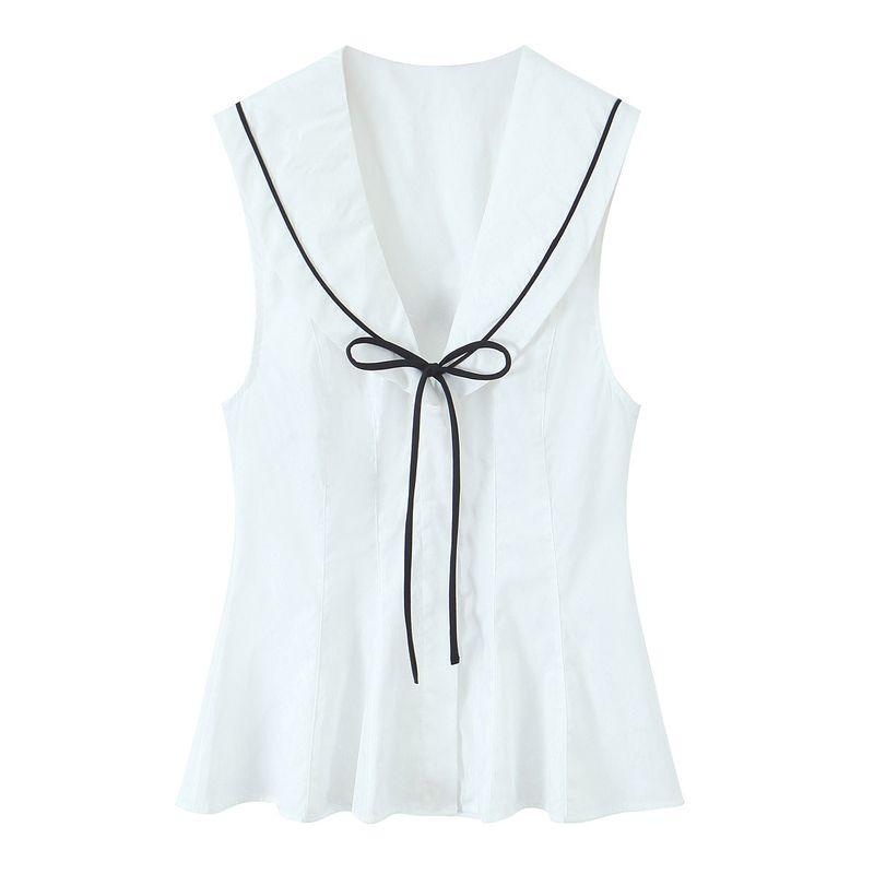 Kaslead New Arrival Women's Clothing Fashion Style Fashion Bowknot Trim Poplin Tops 3152006