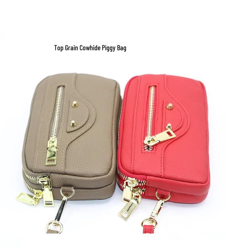 Women's Genuine Leather Long Wallet with Double Zipper and Phone Holder