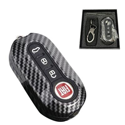 Mamota Fiat Key Cover for Abarth 595/500, Custom Carbon Fiber Design, Protective Smart Key, Dress-Up Accessory (Black)