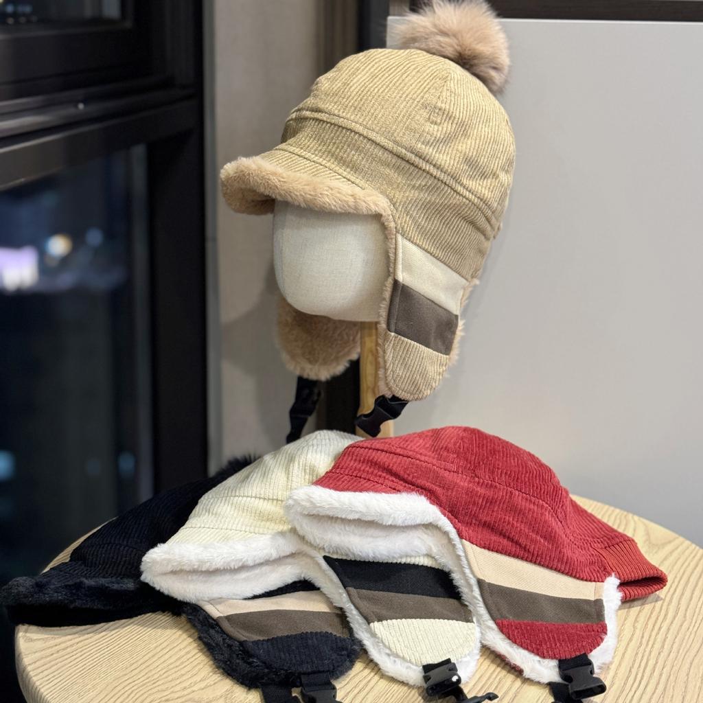 Neuer Winter Plüsch Ohrenschutz Hut für Damen Cord Plus Samt Warmer Donnerhut Kälteschutz Entenzunge Pilotenmütze Trend