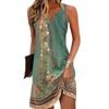 Women Casual Beach Summer Loose V-neck Sleeveless Cotton Tank Top Dress