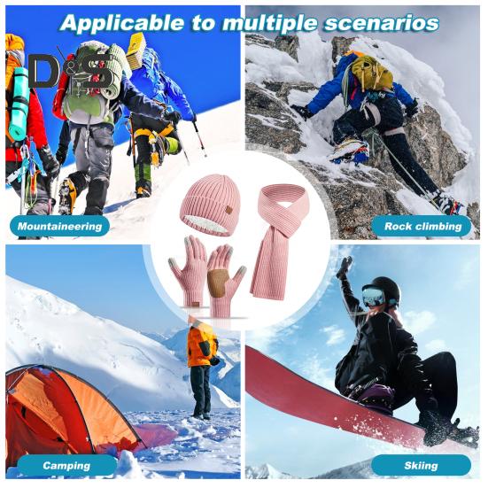 3 Pcs/Set Unisex Winter Beanie Scarf Gloves Set Thick Knitted Warm Cap Great Friction Palm Gloves Elastic Ear Protection Windproof Winter Outdoor
