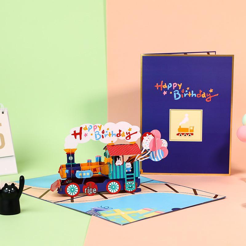 3D Pop-up Birthday Wishes Train Greeting Card