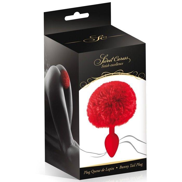 Plug Anal - Sweet Caress - Rouge - Silicone - Fourrure synthétique - 120mm de longueur