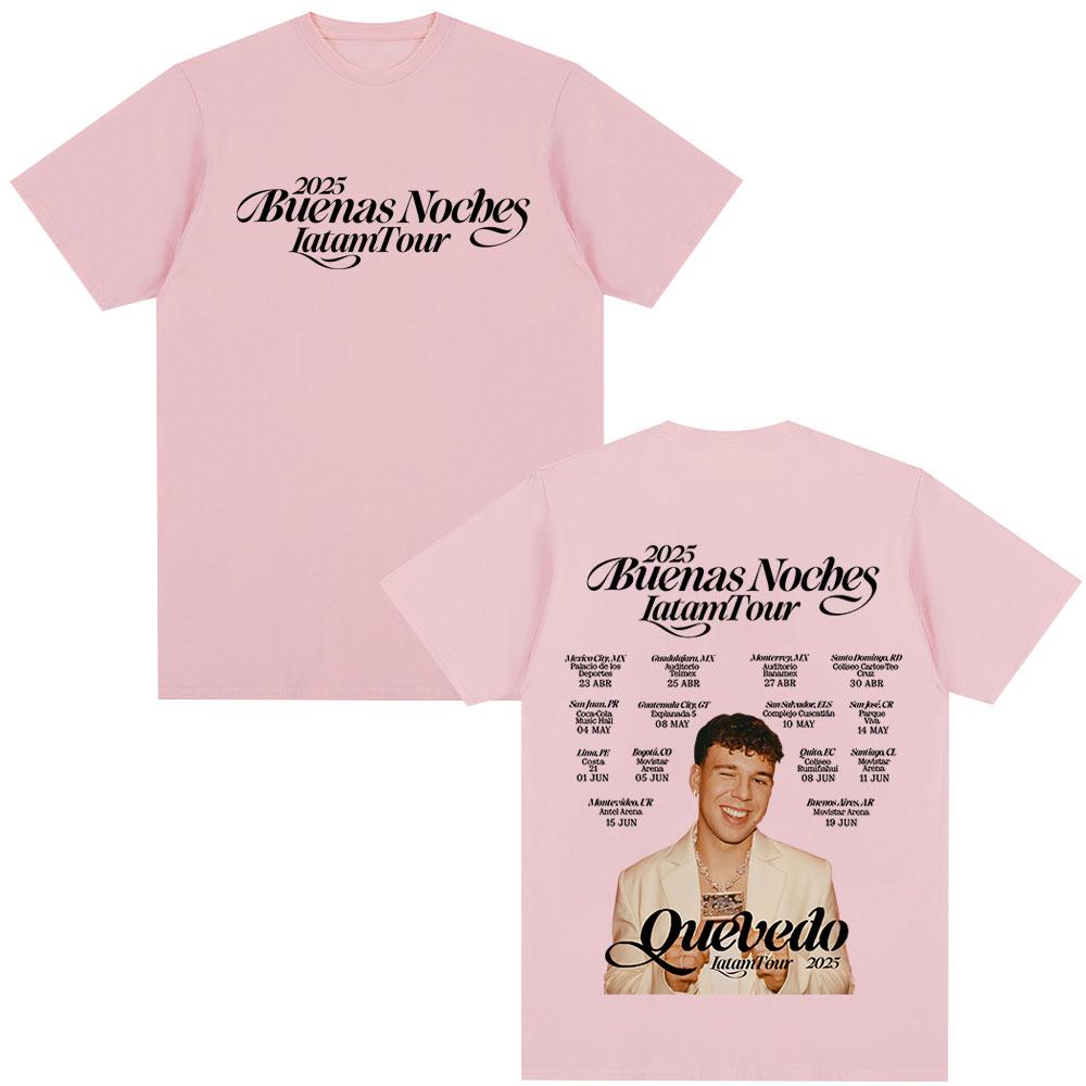QUEVEDO 2025 DOBROU NOC LATAM TOUR Trička Pánské Dámské Oblečení Retro Móda Nadměrné Bavlněné Tričko Hip Hop Ležérní Trička