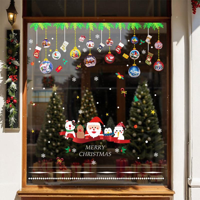 Santa Claus Electrostatic Sticker Window Display Festive Scene Decoration, Penguin Glass Door, Snowman Stickers