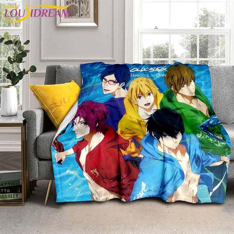 Gratis Iwatobi Swim Club Dekens Cartoon Bedspreien Dekens Anime Flanellen Dekens Bank Bed Dekens Plaid Dekens Cadeaus